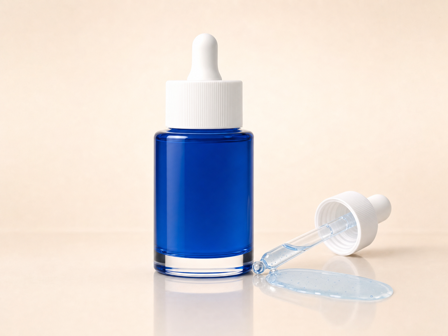 Flacone di Siero PDRN & Peptidi con pipetta contagocce, fotografia professionale del prodotto
