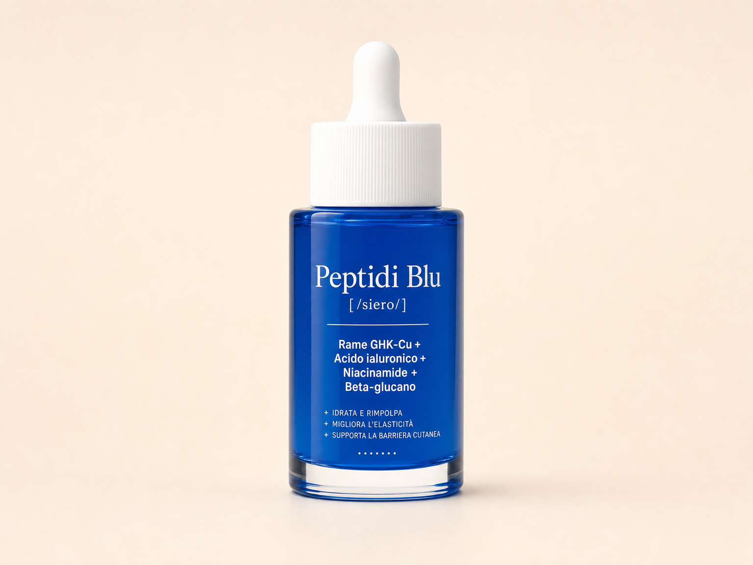 Flacone di Siero PDRN & Peptidi, fotografia professionale del solo prodotto