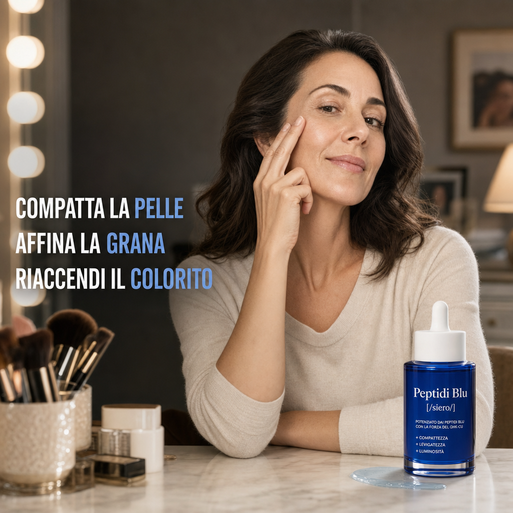 Grafica con i tre benefici della formula: grana più fine, colorito più acceso, macchie attenuate