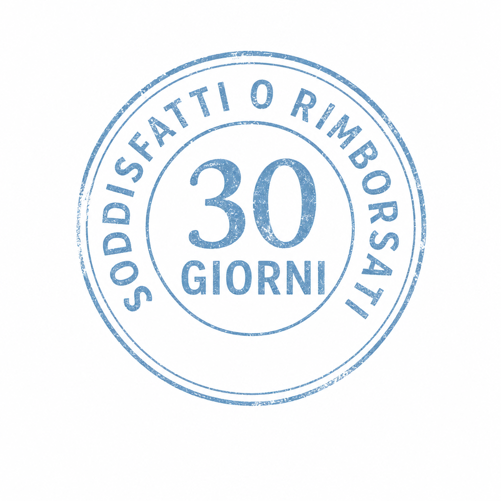 Timbro circolare blu: soddisfatti o rimborsati entro 30 giorni